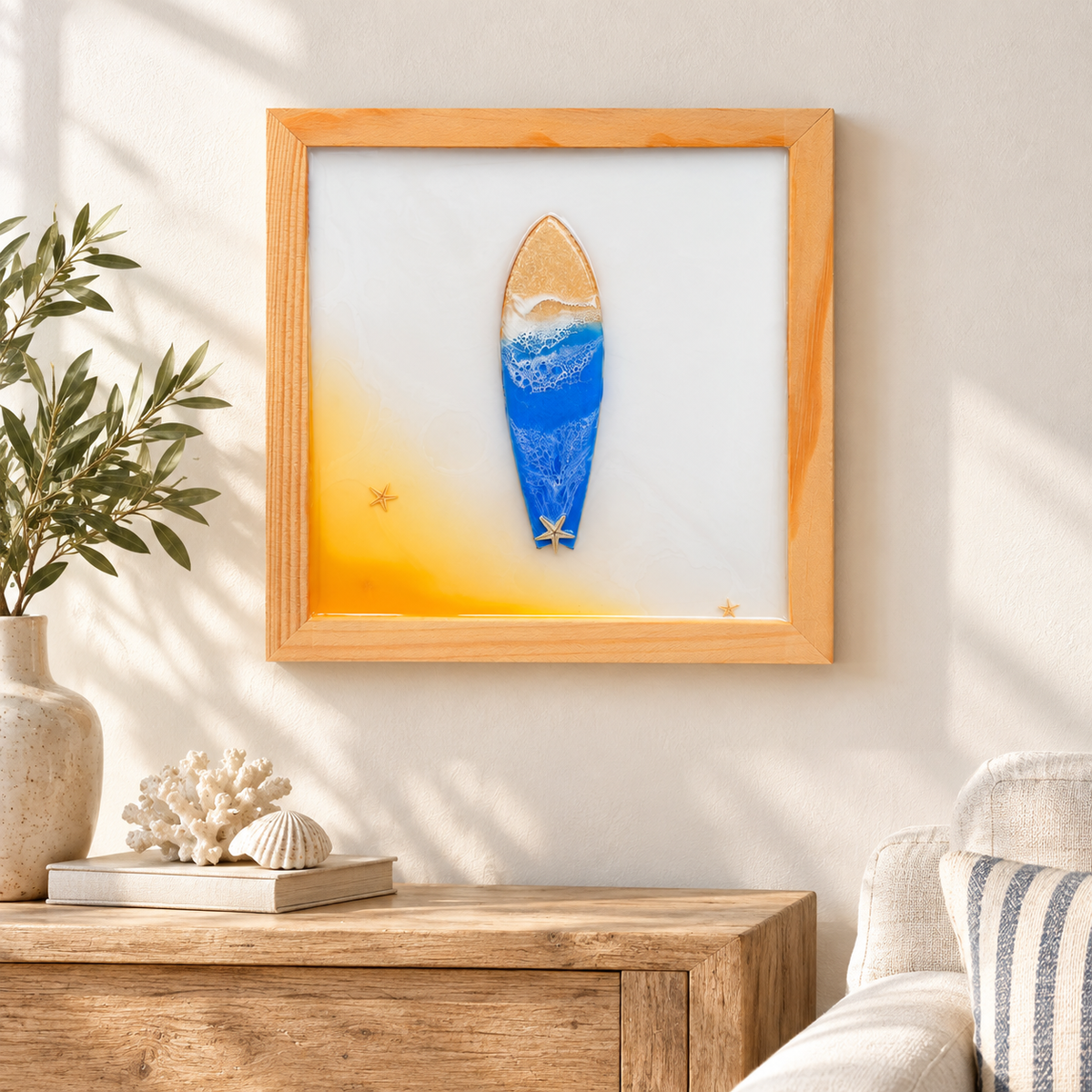Coastal Surfboard Wood & Resin Wall Art