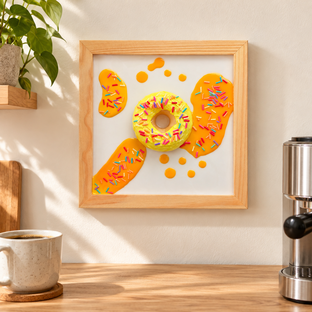 Yellow Sprinkle Donut Wood & Resin Wall Art