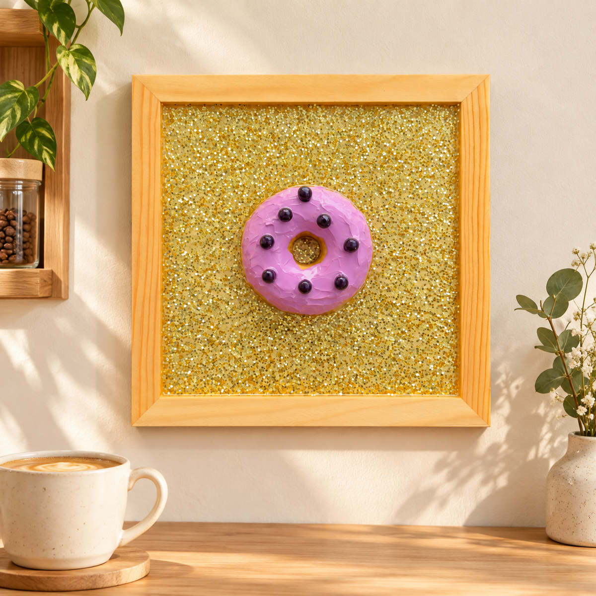 Purple Donut Gold Glitter Wood & Resin Wall Art