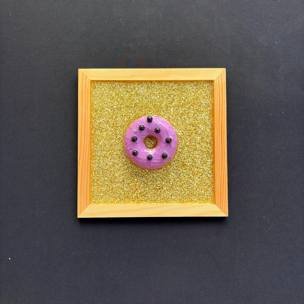 Purple Donut Gold Glitter Wood & Resin Wall Art