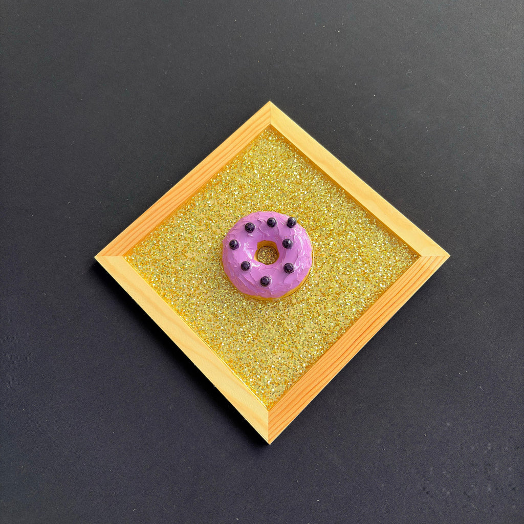 Purple Donut Gold Glitter Wood & Resin Wall Art